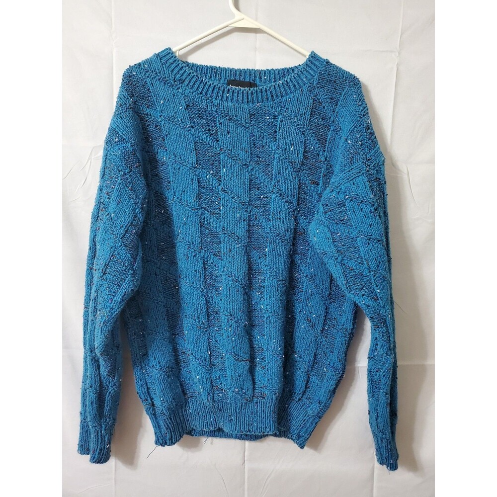 Tony Lambert Sweater Vintage Pullover Size Medium Cotton Blue Chunky USA Made